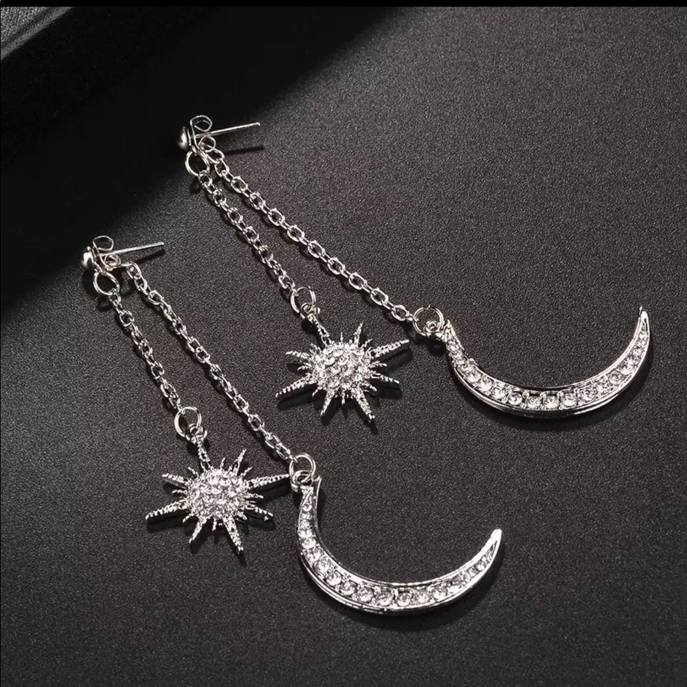 Shiny Crystal Star Moon Earrings for Women